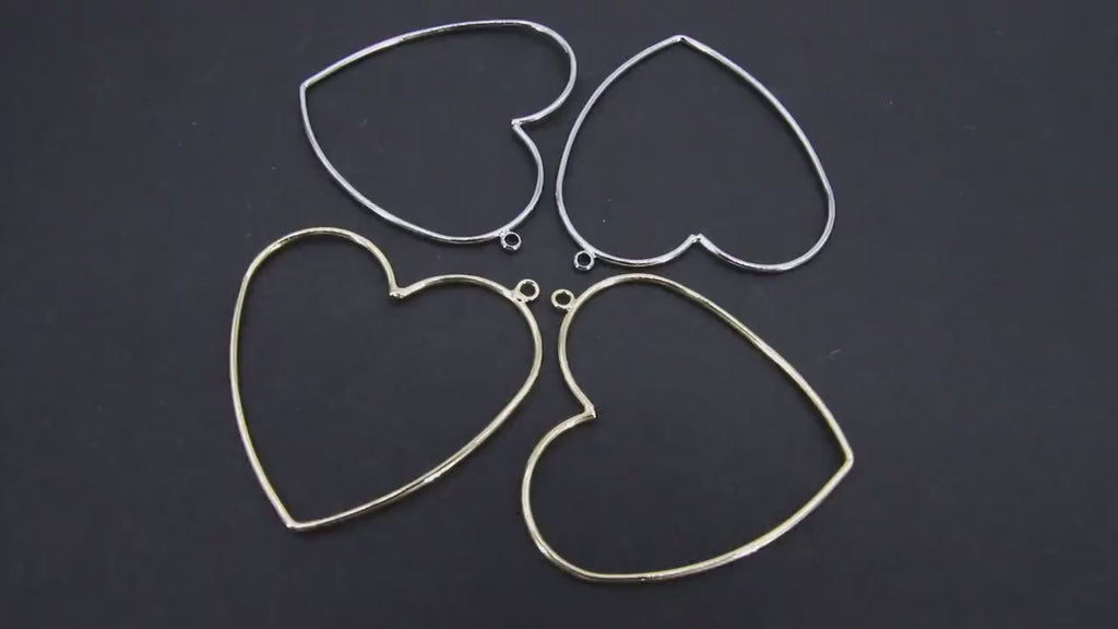 Gold Heart Hoop Ear Rings, 42 mm Silver Heart Shaped Gold Charms #946, High Quality