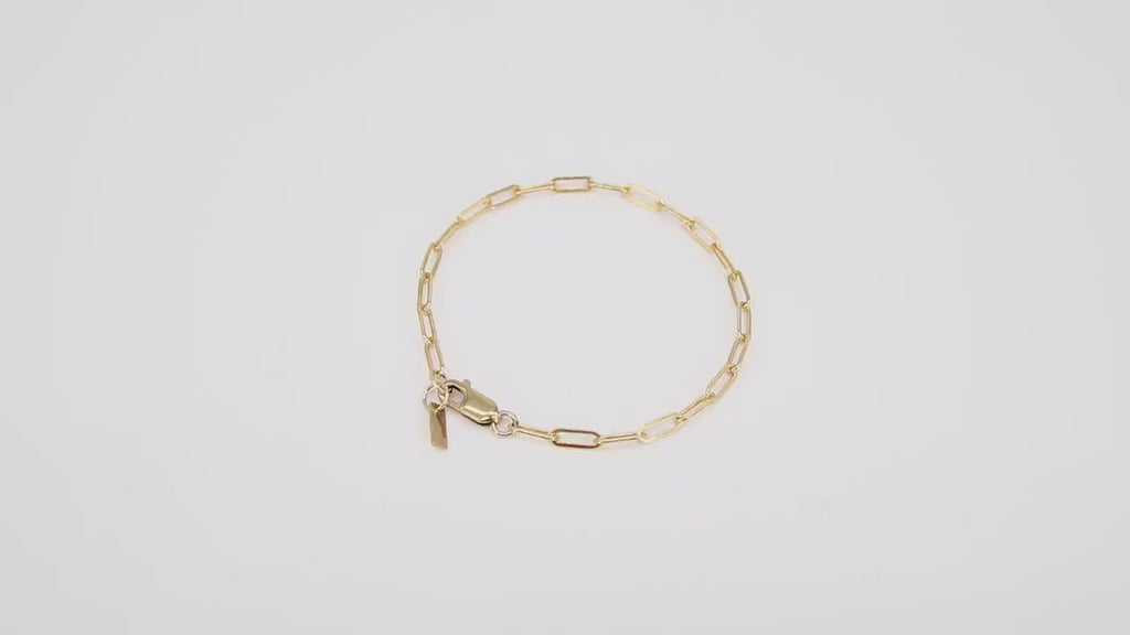 14 K Gold Filled Paperclip Chain Bracelet, Dainty Rectangle Chain Link Bracelet, Stamped 14/20