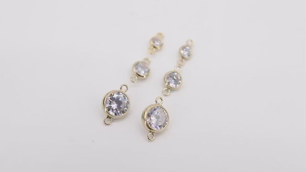 14 K Gold Filled Solitaire Connectors, 3 mm 4 mm or 6 mm Cubic Zirconia Necklace Charms, Genuine 14 20 Gold CZ Links
