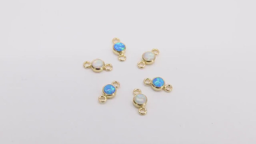 14 K Gold Filled Solitaire Connectors, 3 mm White Opal Links #3429, CZ Style Genuine 14 20 Gold Blue Opal
