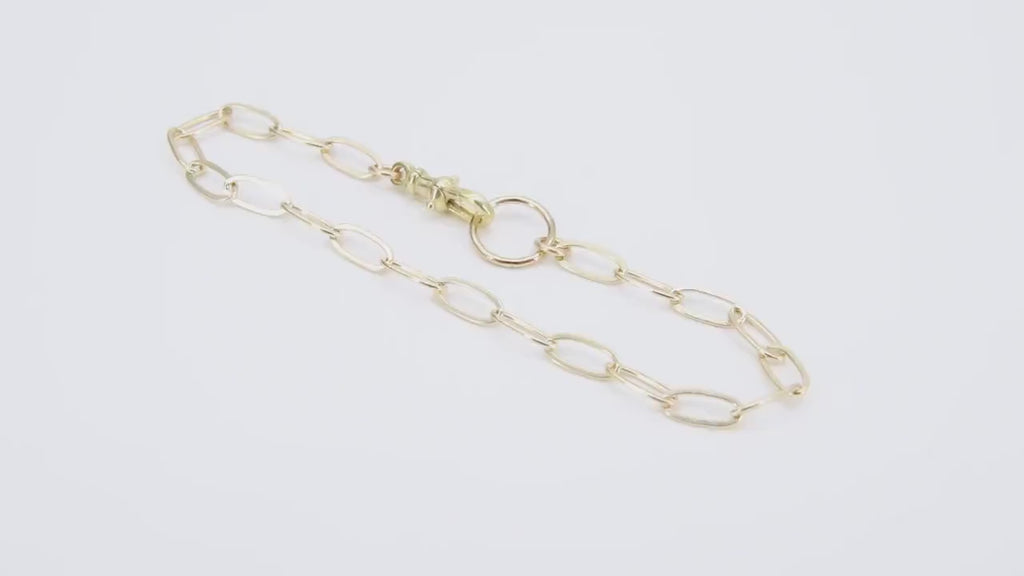 14K Gold Filled Paperclip Charm Bracelet, 14 K Gold Filled Swivel Fob Bracelet #3427, Fob Clip 8 mm  Statement Bracelet