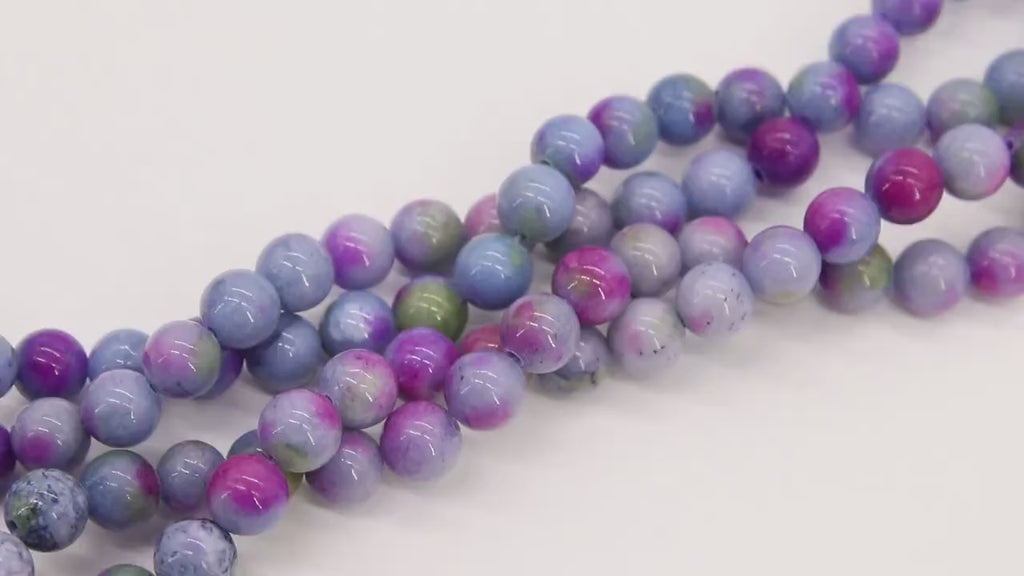 Blue Lavender Multi Color Jade Beads, 8 mm Smooth Mixed Pink BS #262, Purple Mint White Beads