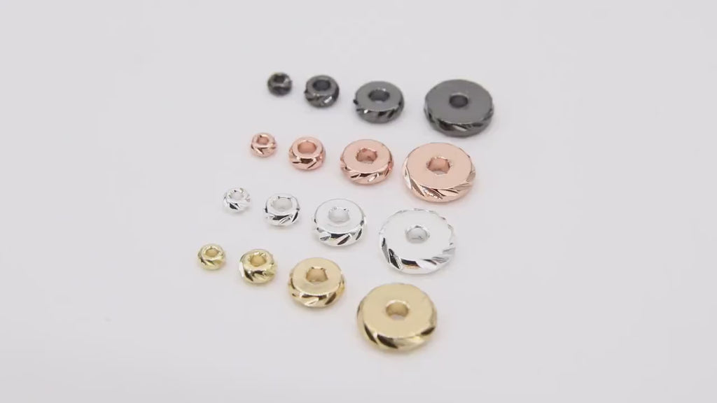 Rose Gold Rondelle Spacer Beads, 3/4/6/8 mm Round Discs, 20 pcs Silver Textured Diamond Cut Donut