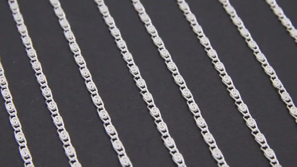 925 Sterling Silver Bar Chain, 6 mm Silver Sequin Chains CH #868, Silver Oval Scroll Bar Unfinished Lumachina Chains