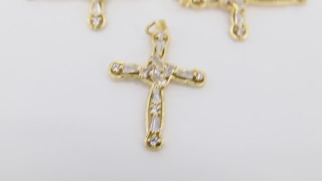 CZ Pave Gold Cross, Cubic Zirconia Cross for Jewelry #216, Crucifix 20 x 29 mm Religious Rosary Chain Jewelry