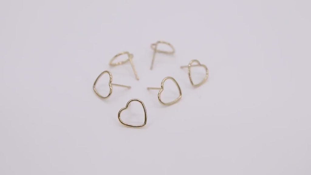 14 K Gold Hoop Heart Stud Earrings, 10 mm Heart Shaped Stud Post Findings, Soldered Minimalist Hollow Heart