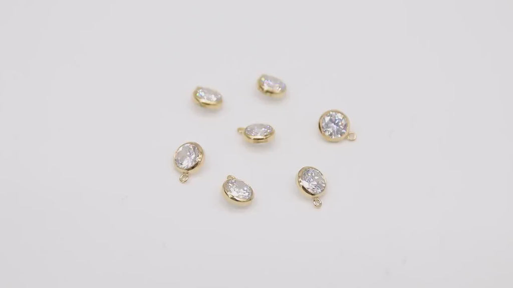 14 K Gold Filled CZ Charm, 6 mm Birthstone Round Charm with Jump Rings # 3937, Birthday Permanent Jewelry