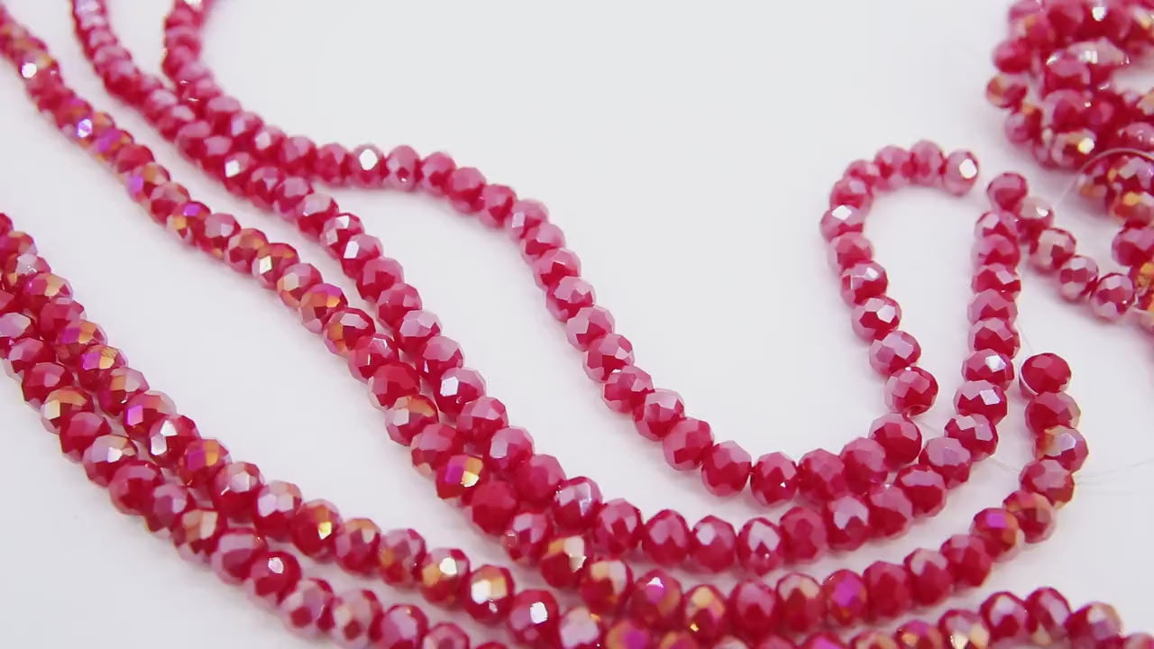 Christmas Red Crystal Beads, 6 mm Red Electroplate Faceted Beads BS #319, Fuchsia Red Rondelle