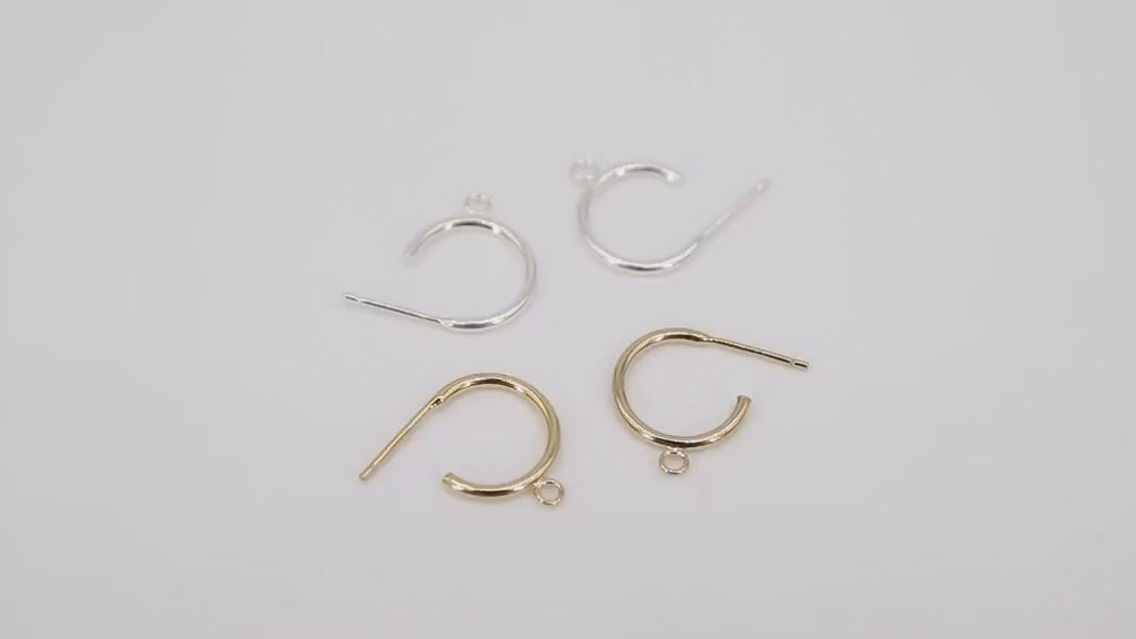 14 K Gold Hoop Stud Earrings, High Quality Gold Filled Round 12 mm Stud Post Findings #2449, 1 Open Loop
