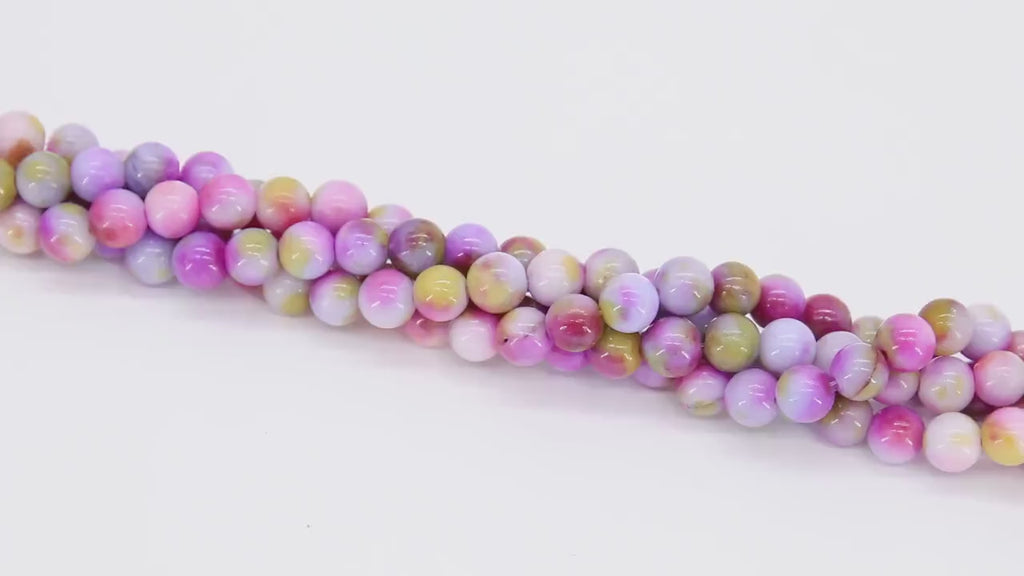 Pink Multi Color Jade Beads, 8 mm Smooth Mixed Pink BS #257, Purple Yellow White Beads