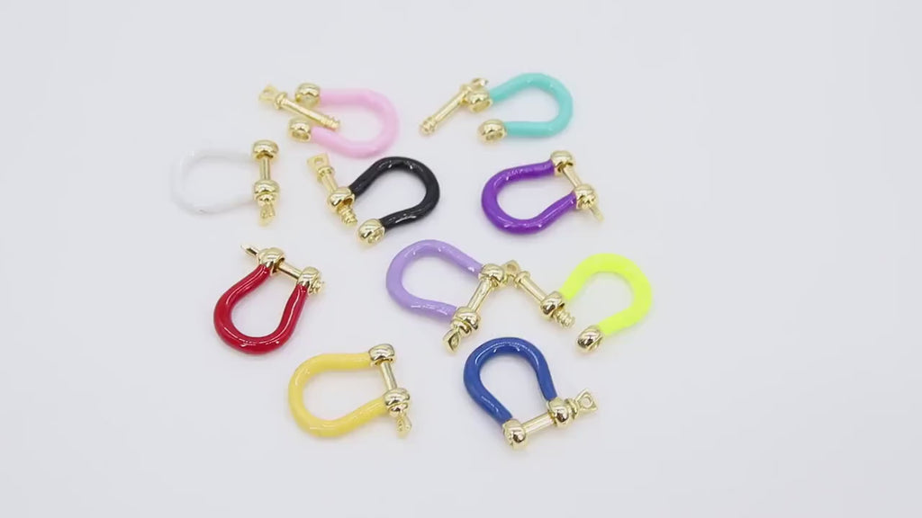 Gold Shackle Clasp, 13 x 17 mm Jewelry Tiny Clasps in Gold Enamel # 917, Small Bracelet Connector Screw Clips