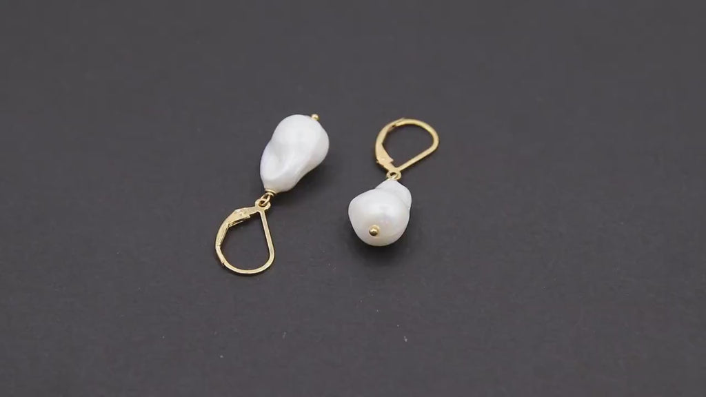14 K Gold Filled Pearl Drop Earrings, Gold Filled Leverback Ear Wires, Wire Wrap 12 mm Barquoe Pearl