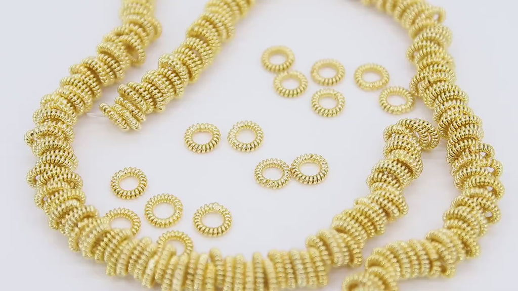 Gold 8 mm Spiral Twist Spacer Beads, 20-155 pcs Round Brushed Gold Closed Jump Rings #2907, Wire Wrapped Rondelle