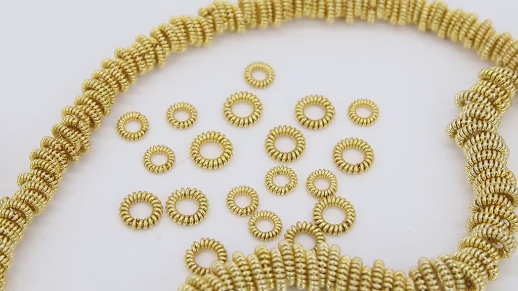 Gold Spiral Twist Spacer Beads, 20-155 pcs Round Brushed Gold Open Jump Rings # 2907, Wire Wrapped Rondelle