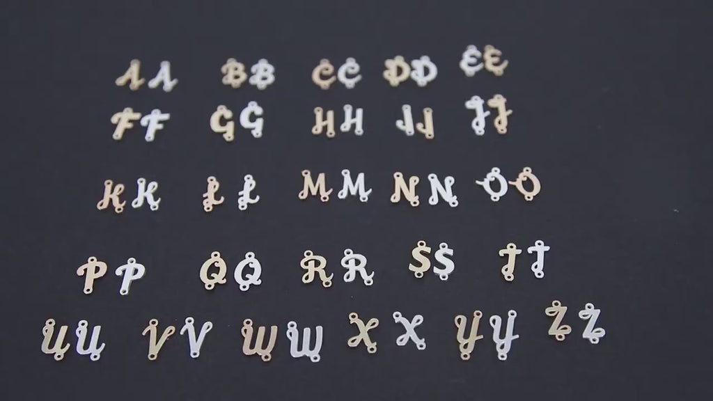 14 K Gold Filled Script Alphabet Connectors, 7 mm 925 Sterling Silver Letters #3505, Initial Letters