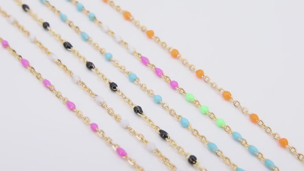 14 K Gold Filled Dainty Beaded Satellite Enamel Chain, Rainbow Jewelry CH #771, By Yard Unfinished Flat Cable