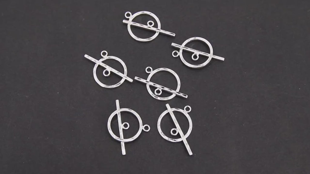 Large 925 Sterling Silver Textured Toggle Clasp Set, 17 x 14 mm Toggle Ring #175,  23 mm Flat T Bar Stamped 925 Clasps