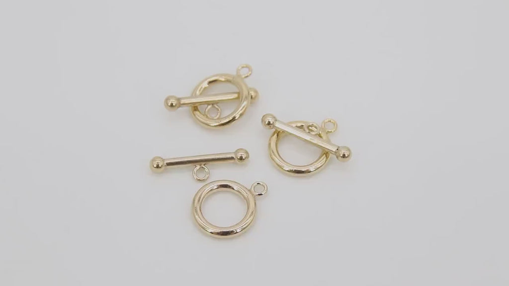 14 K Gold Filled Toggle Clasp, Thick Round Connectors Ring with Ball End Toggle Bar Clasps # 2153, 12 x 15 mm