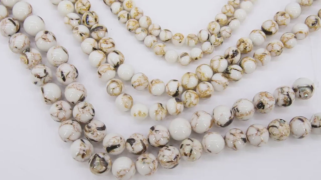 White Cream Turquoise Beads, Smooth Round Beige and White Marbleized Beads BS# 132, sizes in 6 mm 8 m 10 mm 15.75 inch Strands