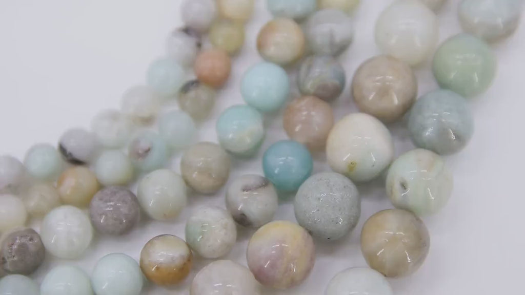 Natural Amazonite Beads, Round Beads in Light Blue and Beige blends BS #25, sizes 6 mm 8 mm 10 mm 15.5 inch Strands