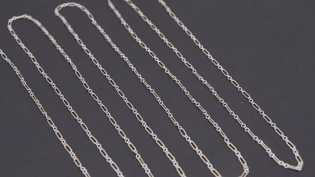 14 K Gold Filled Bar Mixed Metal Chain, 1.6 mm Two Tone 925 Sterling Silver Cable CH# 897, 4.8 mm or 6.5mm