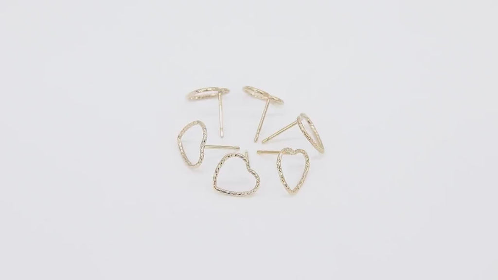 14 K Gold Hoop Stud Earrings, High Quality Gold Filled Heart Stud Post Findings # 2801, 10 mm Minimalist Stud Findings