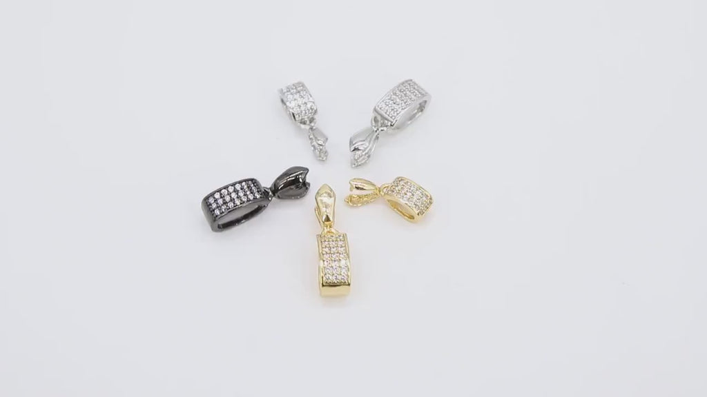 CZ Pave Gold Pinch Bails, 2 Pcs Silver and Black Ice Pick Copper Bails #2746, Pendants Charms Necklace DIY Jewelry Findings