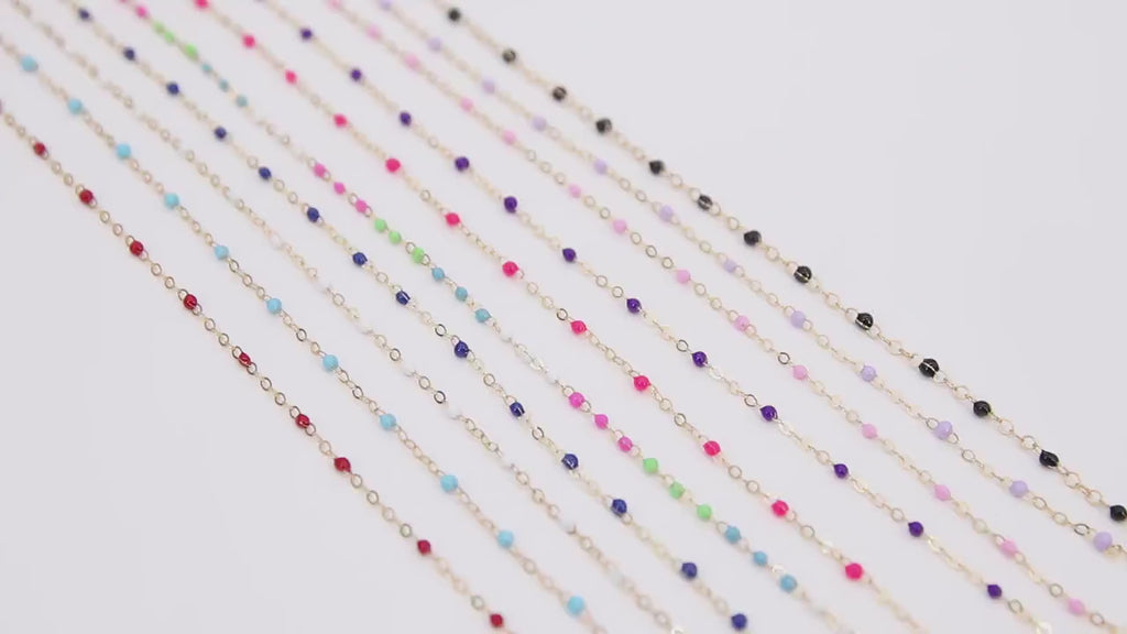 14 K Gold Filled Dainty Beaded Satellite Enamel Chain,  2.1 mm Rainbow Hammered Flat Cable CH #775, Unfinished By Foot