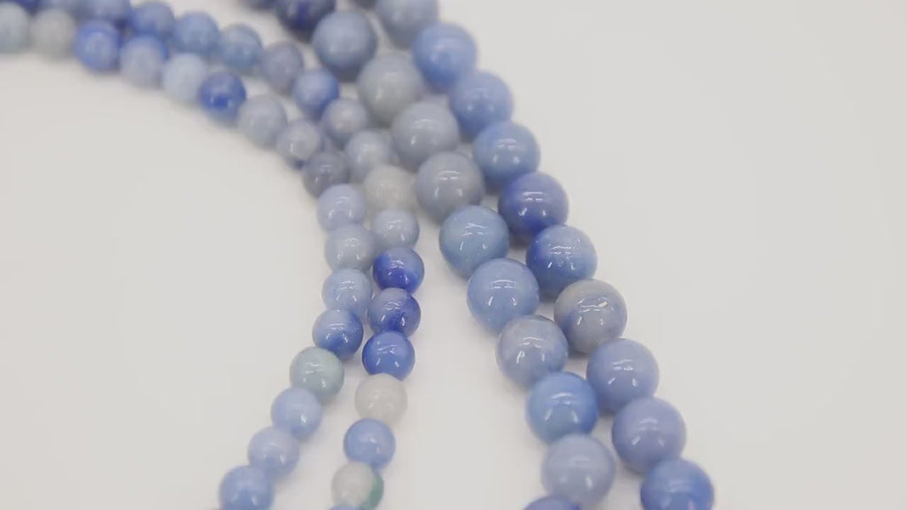 Natural Blue Aventurine Beads, Smooth Round Beads in Blue and Gray Blends BS# 4, sizes 6 mm or 8 mm 14.75 inch FULL Strands