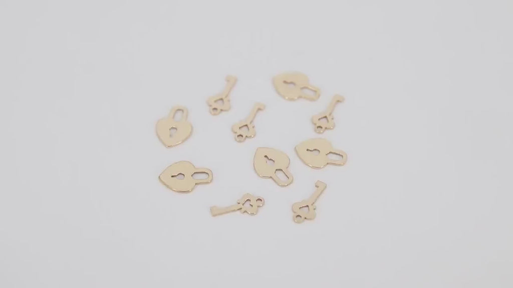 14 K Gold Filled Lock And Key Charms, 10 mm 14 K Gold Filled Dainty Charms #3443, Tiny Permanent Jewelry Charms