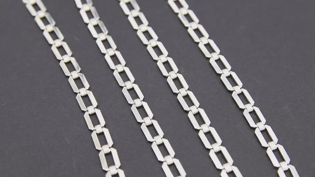 925 Sterling Silver Rectangle Chains, Silver Unfinished Rectangle Chain CH #866,  5.6 mm Flat Box Chain