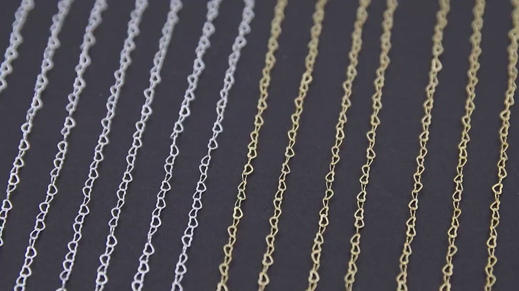 Gold Filled Heart Chains, 2.6 mm 925 Sterling Silver, 14 K Gold Filled Dainty Heart Shaped CH# 886