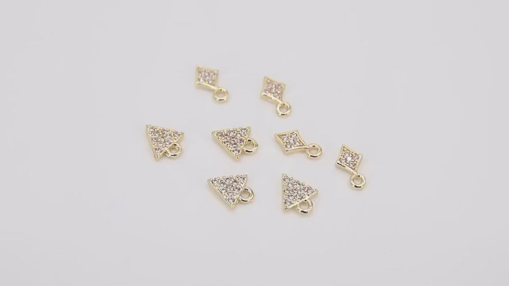 CZ Pave Gold Triangle Charms, 2 Pcs Tiny Diamond Shape Charms #122, Tiny Gold Plated 8 mm Minimalist Charms