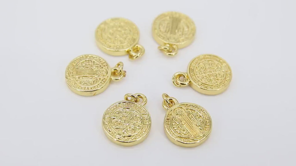 St. Benito Charms, 11 mm Gold Cross St. Benedict Charm #30, Round Medallion Medals