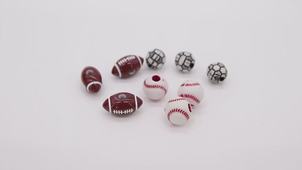 Football Acrylic Jewelry Beads, Baseball Charm Beads #3097, Side to Side Big Hole Beads