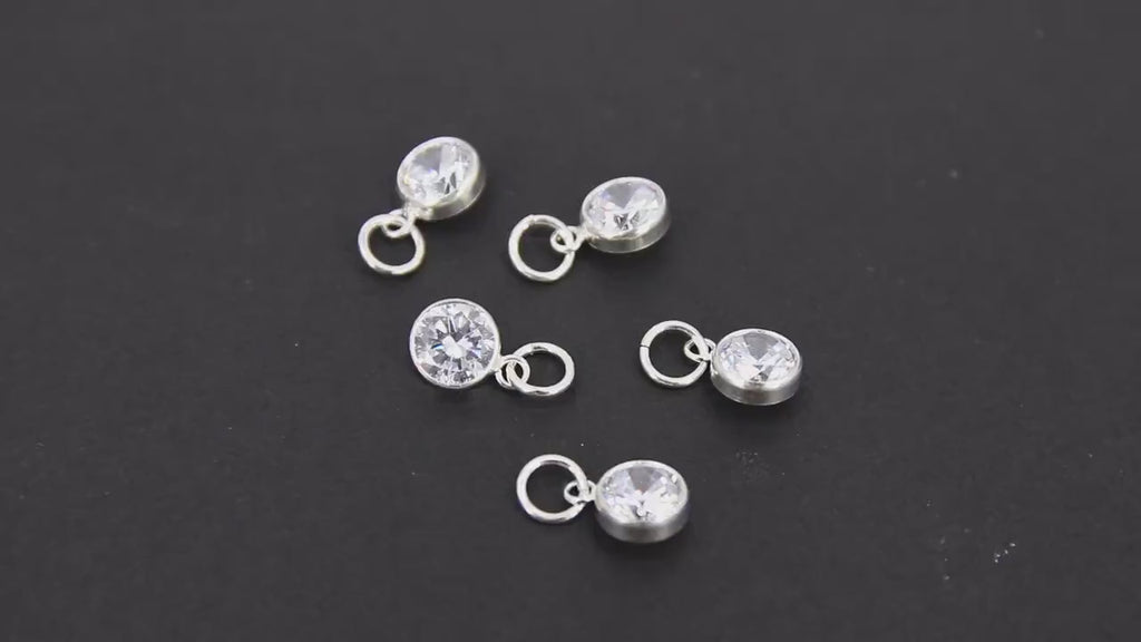925 Sterling Silver CZ Charms, 6 mm Dangle CZ Charms # 3593, Round Cubic Zirconia Charms