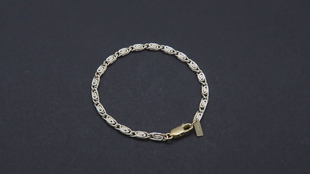 14 K Gold Filled Paperclip Chain Link Bracelet, 925 Sterling Silver Two Tone Mixed Metal Oval Gold Link Bracelet, Large Lobster