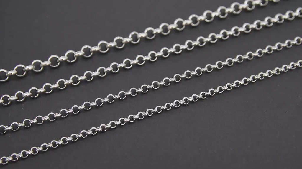 Silver Stainless Steel ROLO Chain, 3 mm 4 mm 5 mm 6 mm Silver Chains CH# 146, Large Unfinished Jewelry Chains By the Foot