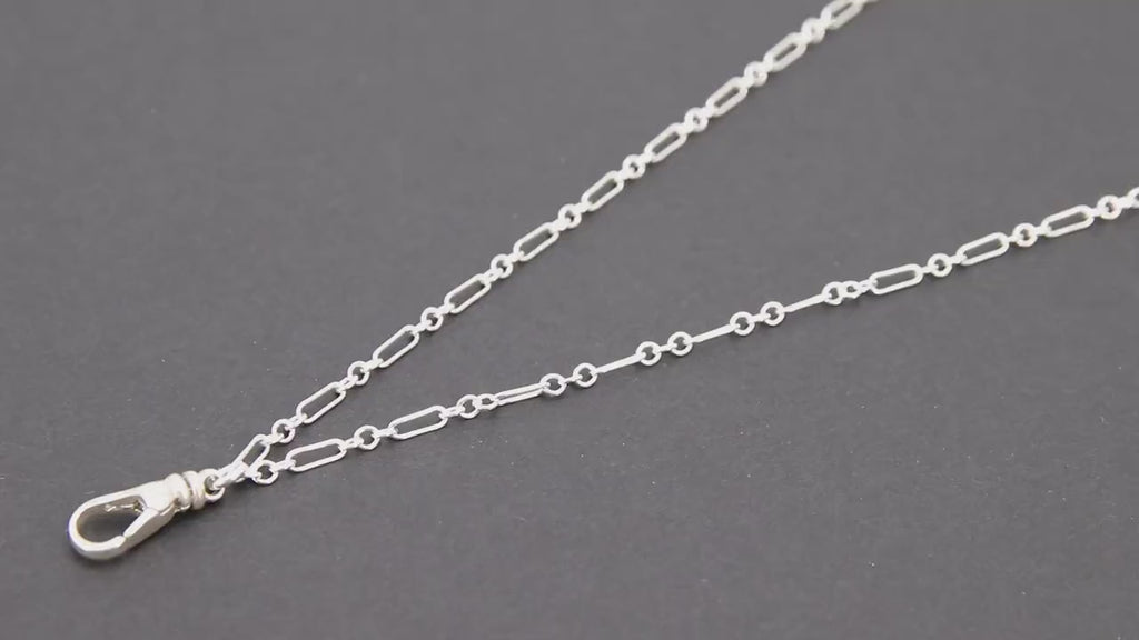 Silver Swivel Fob Chain Necklace, 925 Sterling Silver Rectangle Rolo Chain, Front Clasp Paperclip Chain Link Choker