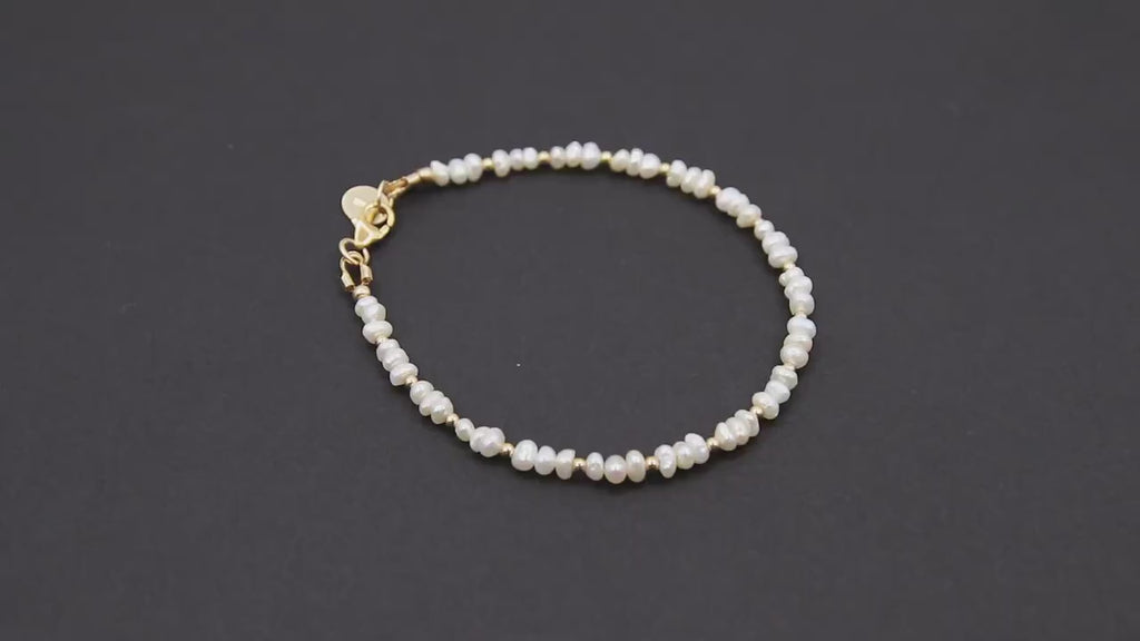 14 K Gold Filled Beaded White Bracelet, Women's Natural Freshwater Pearls Beaded Bracelet, 4 mm Stacking Bracelet
