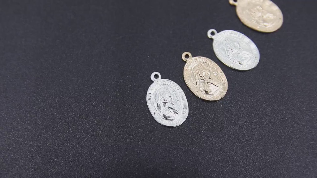 14 K Gold filled St Christopher Charm, Oval 925 Sterling Silver  Bracelet Medals # 748, Protection Necklace