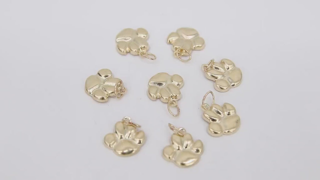 14 K Gold Filled Tiger Paw Charm, 10 mm Gold Animal Charm #818, Dog Paw Charms