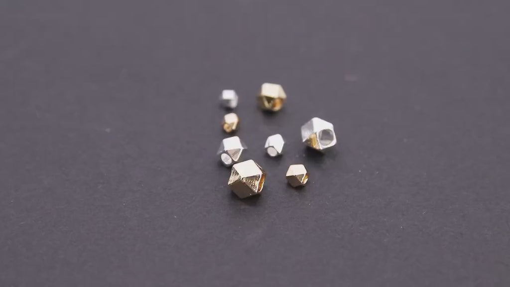 Smooth Hexagon Spacer Gold Metal Faceted Bead, 20 pcs Bright Silver Round Polygon Bead AG# 670, 2.5 mm 3 mm 4 mm 5 mm