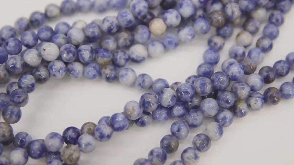 Natural Blue Spot Jasper Beads, White and Blue Smooth Round Beads BS #51, sizes 6 mm or 10 mm 15.75 inch Strands