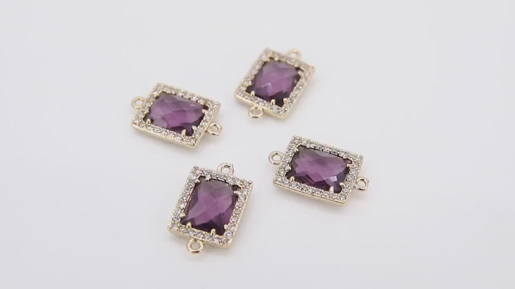 CZ Pave Rectangle Connector, Amethyst Crystal Connector AG #274, Size  16.7 x 10mm