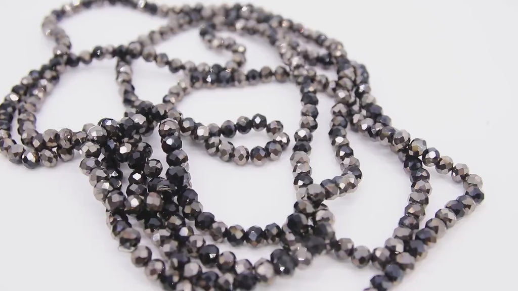 Black Electroplated AB Crystal Beads, 6 mm Crystal Faceted Rondelle Beads BS # 322, 15.5 inch Jewelry Strands