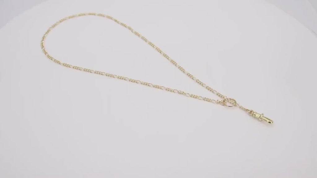 14 K Gold Filled Swivel Fob Bar Necklace, Gold Figaro Chain Lariat Choker #3426, Figaro Charm Necklace