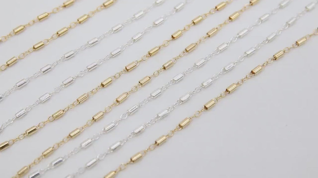 14 K Gold Filled Tube Bar Chain, Unfinished 925 Sterling Silver Sequin Long Tube Chains CH# 825, 3.0 x 1.6 mm Boho Jewelry