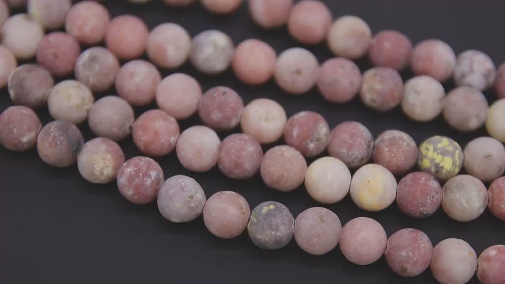 Natural Marble and Pink Kiwi Beads, Frosted Sesame White Round Jasper Beads BS #61, size 8mm 15.5 in FULL Strands