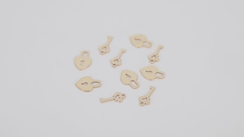 14 K Gold Filled Lock And Key Charms, 10 mm 14 K Gold Filled Dainty Charms # 538, Tiny Permanent Jewelry Charms